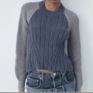 Zara Two-Tone Gray Ribbed Open Back Sweater